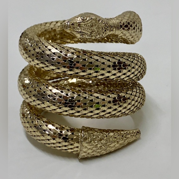 Vintage Whiting & Davis Gold Metal Mesh Serpentine Wrap Around Snake Bracelet - Picture 10 of 11